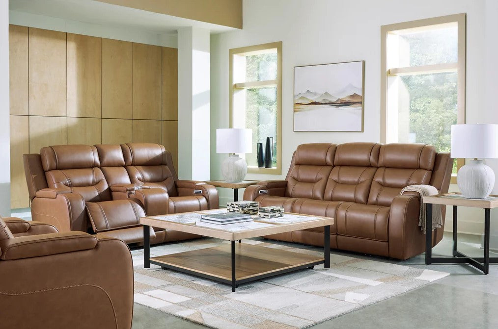 Knightington Caramel 3-Pieces Power Reclining Living Room Set with Audio Seating