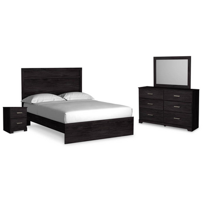 Belachime Full Panel Bed with Mirrored Dresser and Nightstand
