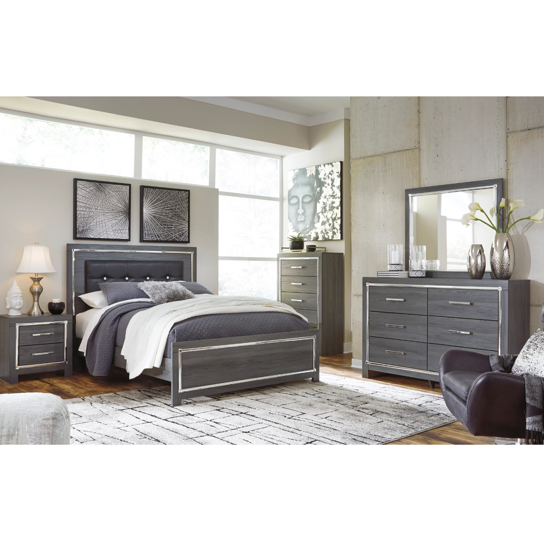 Lodanna Gray LED Panel Bedroom Set - Decohub Home