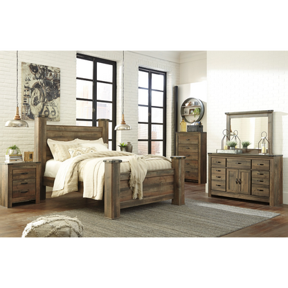 Trinell Brown Poster Bedroom Set with Fireplace Option