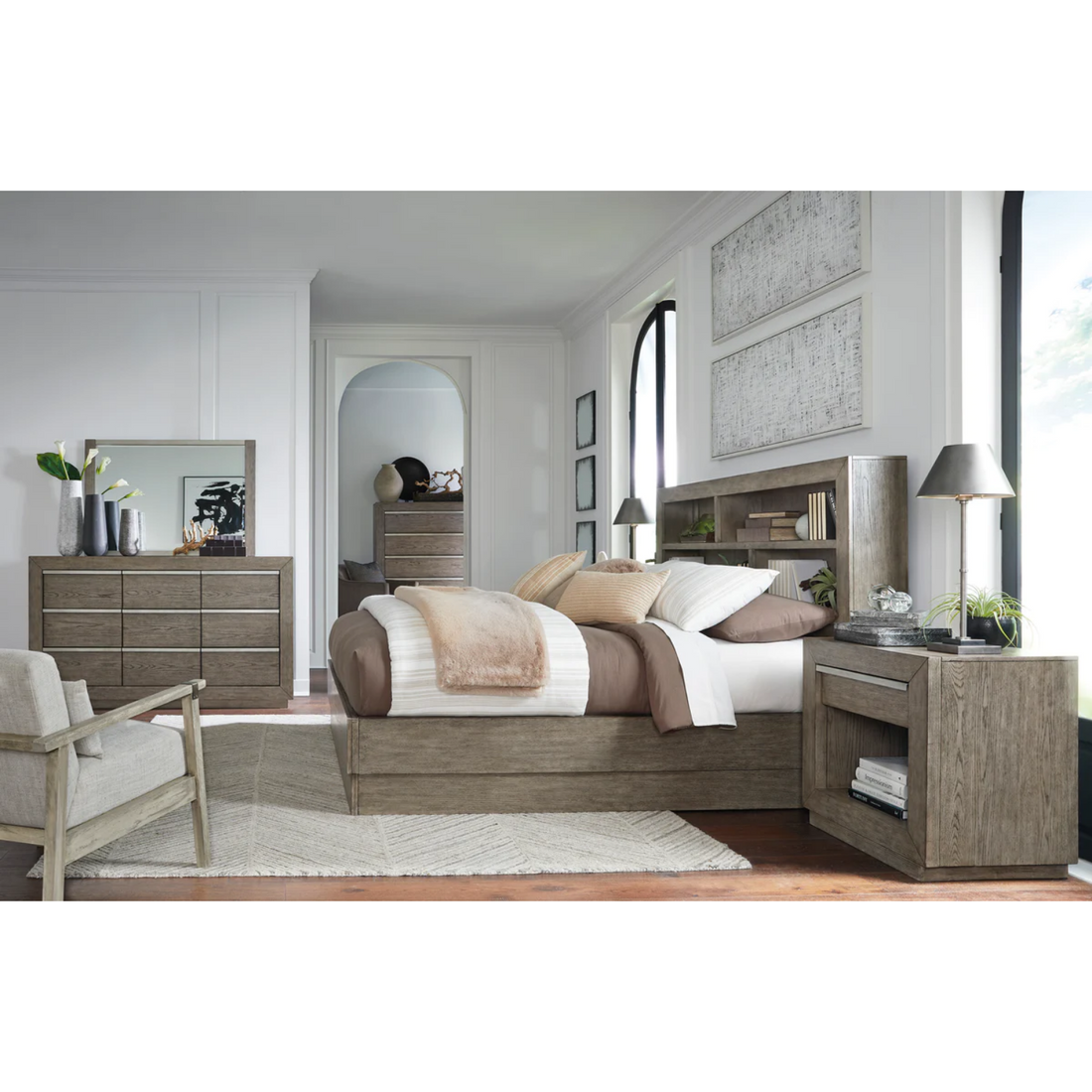 Anibecca Weathered Gray Bookcase Panel Bedroom Set