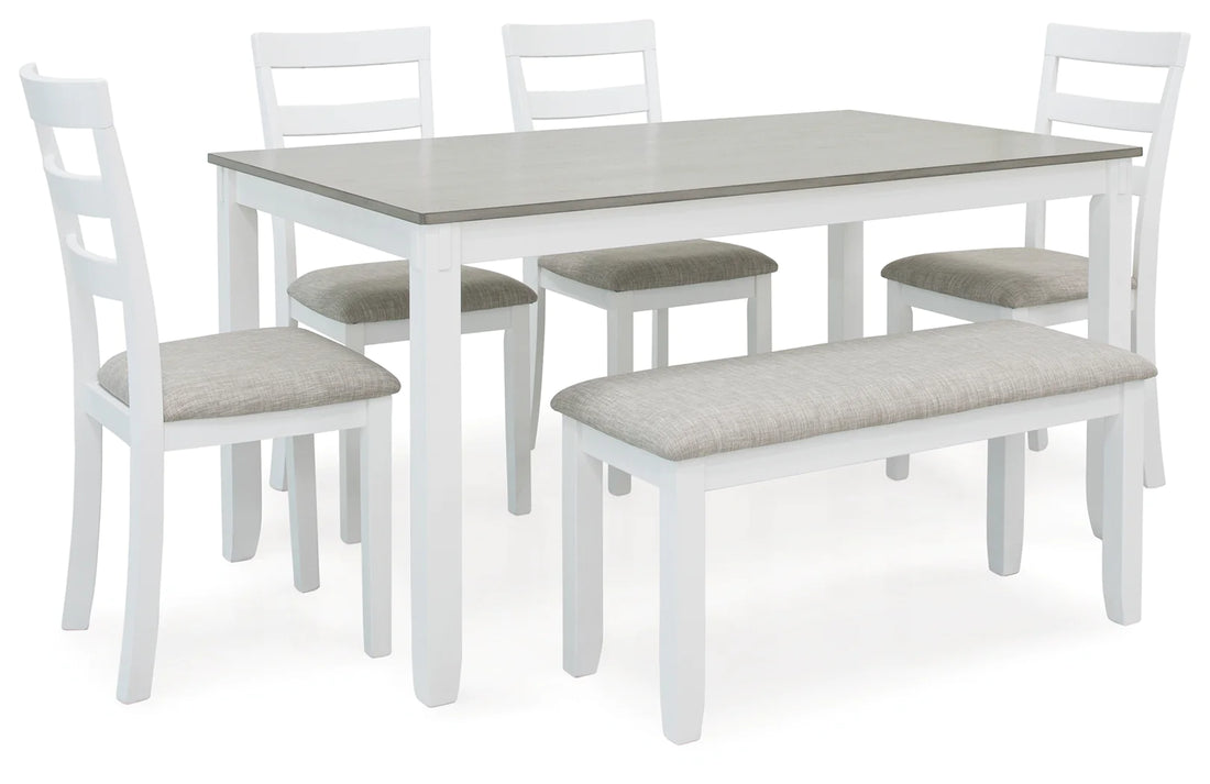 Stonehollow Dining Table and 4 Chairs and Bench Set