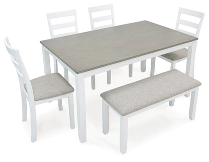Stonehollow Dining Table and 4 Chairs and Bench Set