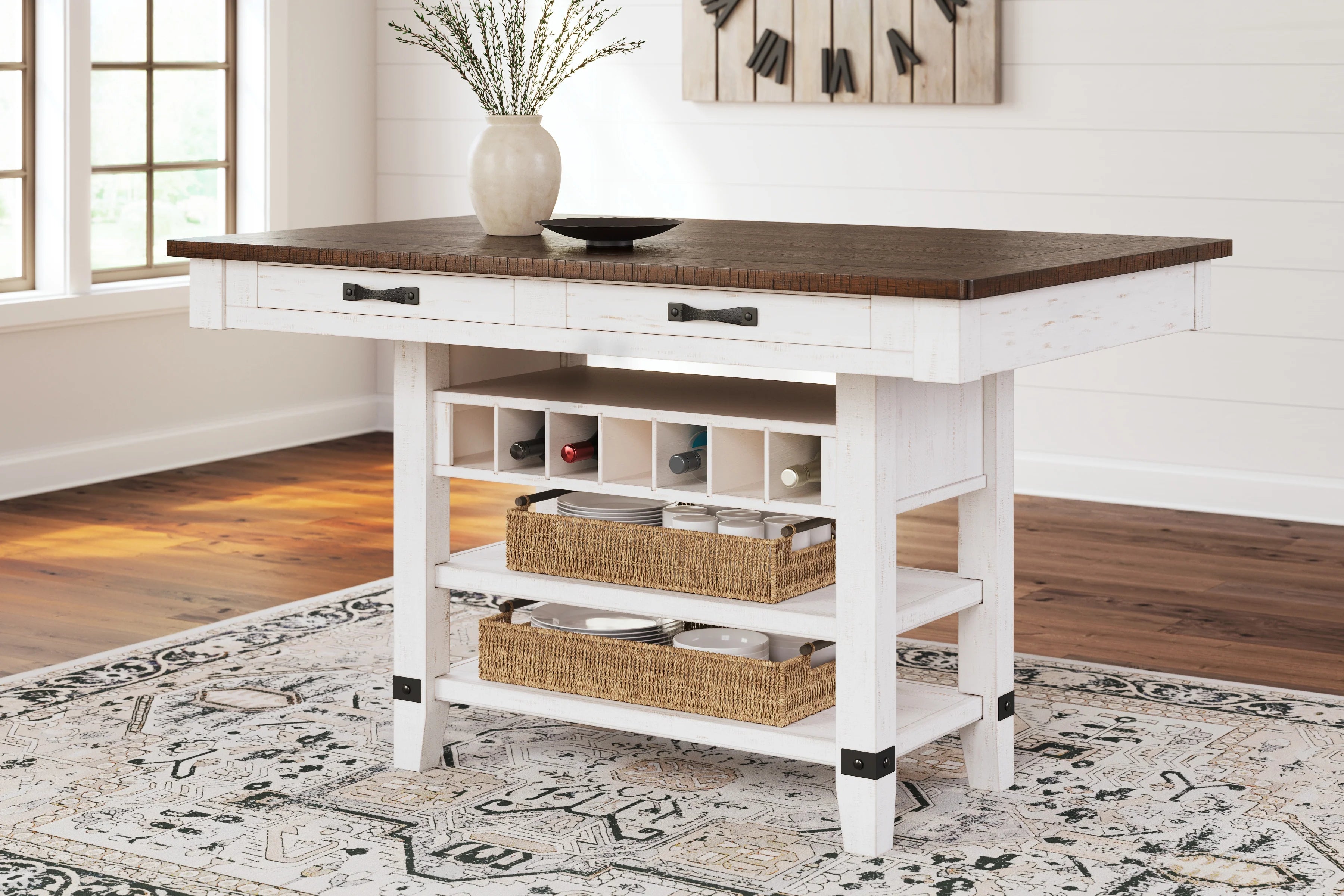 Valebeck White/Brown Counter Height Storage Dining Table