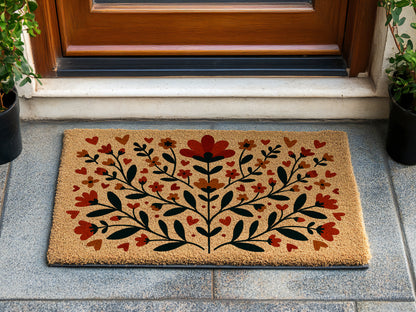 Scandinavian Folk Art Poppy Flowers Doormat
