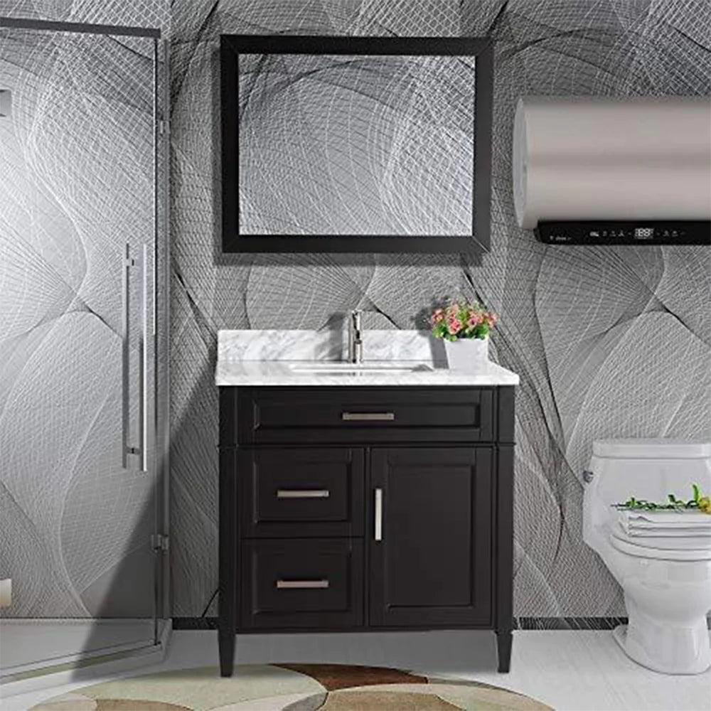 36 in. Single Sink Bathroom Vanity Set in Espresso,Carrara Marble Stone Top - Decohub Home
