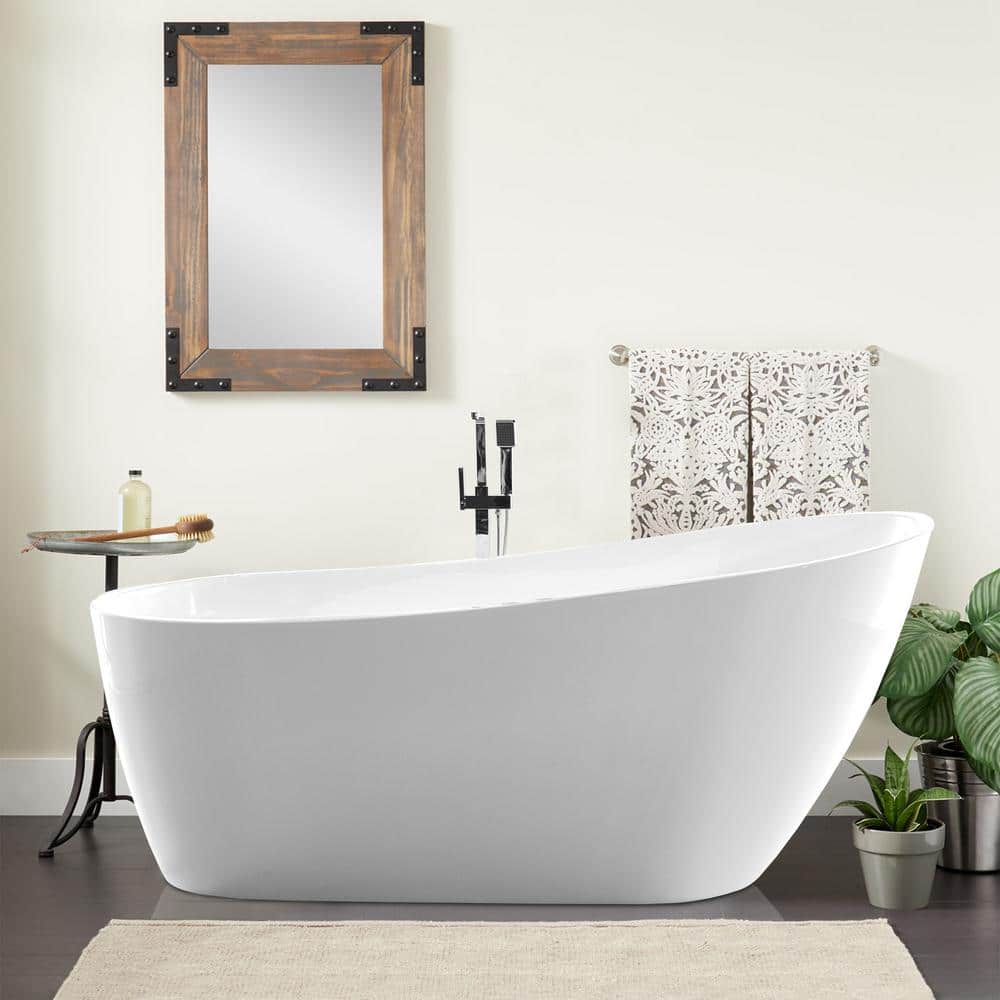Bourges 55 in. x 28.3 in. Soaking Bathtub with Left Drain in White/Polished Chrome