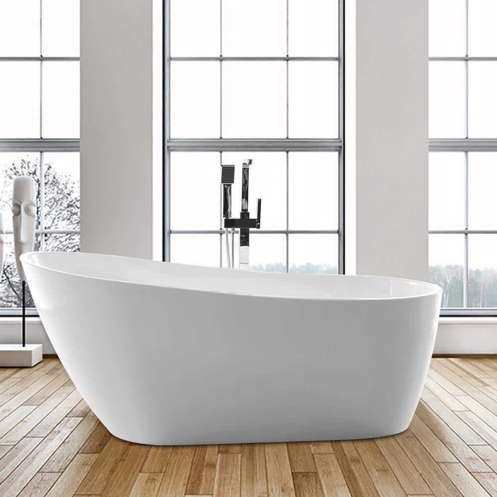 Bourges 55 in. x 28.3 in. Soaking Bathtub with Left Drain in White/Polished Chrome