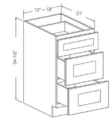 Three-Drawer Vanity Base Cabinet — product illustration