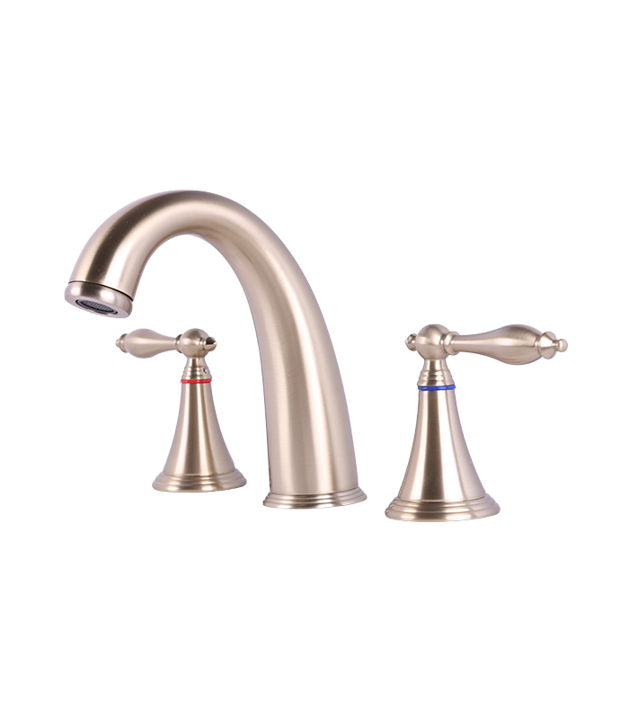 Widespread Bathroom Faucet with Pop-up Drain in Champagne Gold