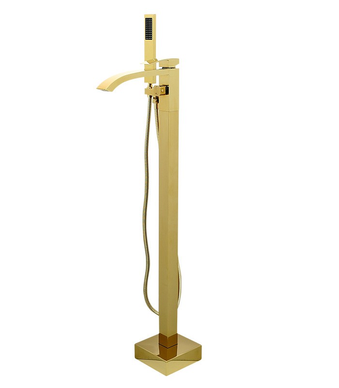 Freestanding Tub Faucet with Handheld Shower in Gold
