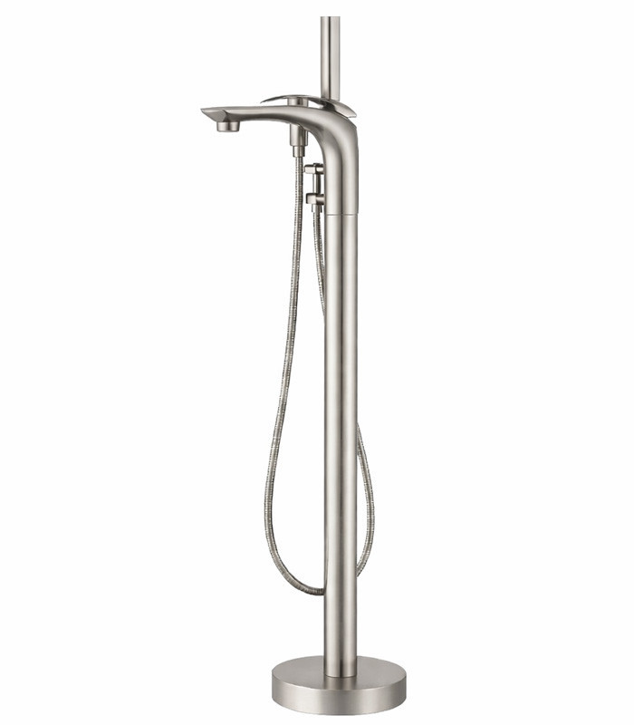 Freestanding Tub Faucet with Handheld Shower in Brushed Nickel