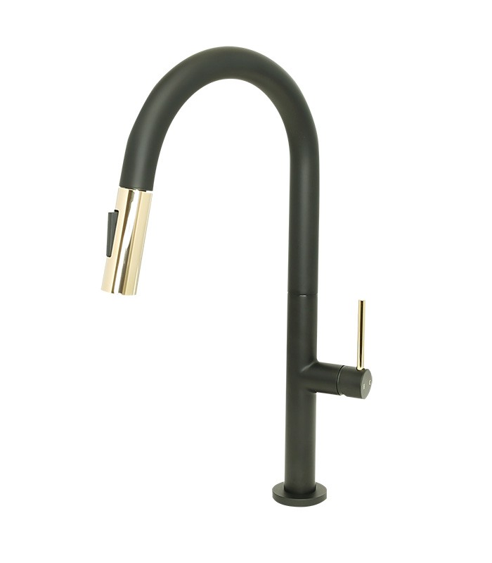 Pull Down Kitchen Faucet in Matte Black and Gold