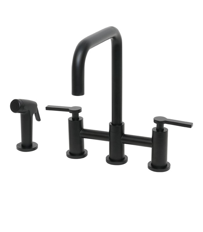 Bridge Kitchen Faucet with Sprayer in Matte Black