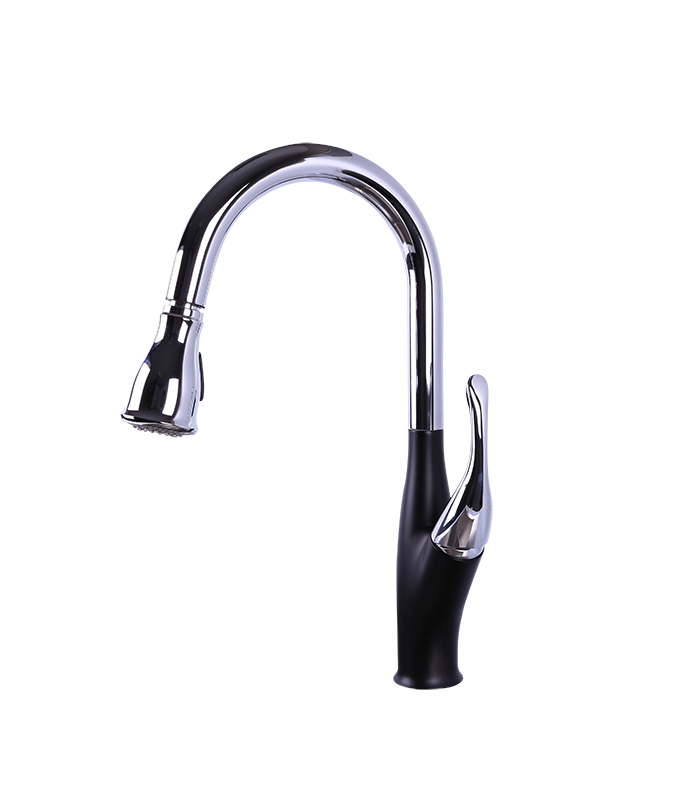 Pull Down Kitchen Faucet in Black and Chrome