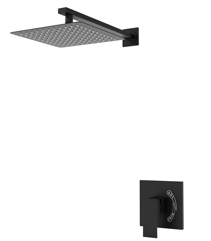 Shower System with 8 in Square Rainfall Shower Head in Matte Black