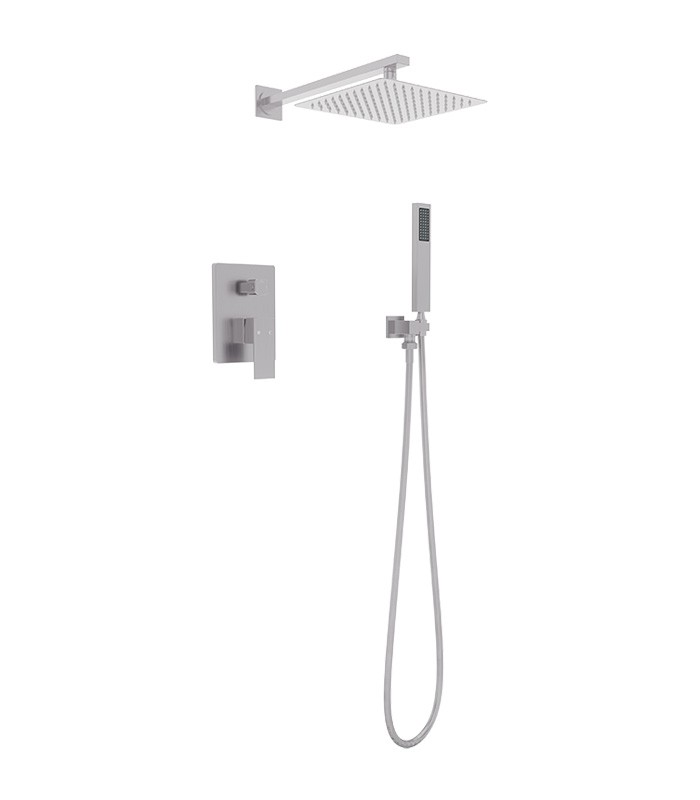 Shower System with 9.75 in. Square Rainfall Shower Head and Handheld Shower Head in Brushed Nickel