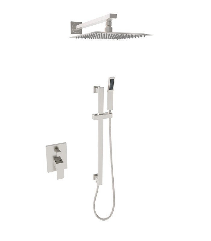 Shower System with 9.75 in. Square Rainfall Shower Head and Handheld Shower Head in Brushed Nickel