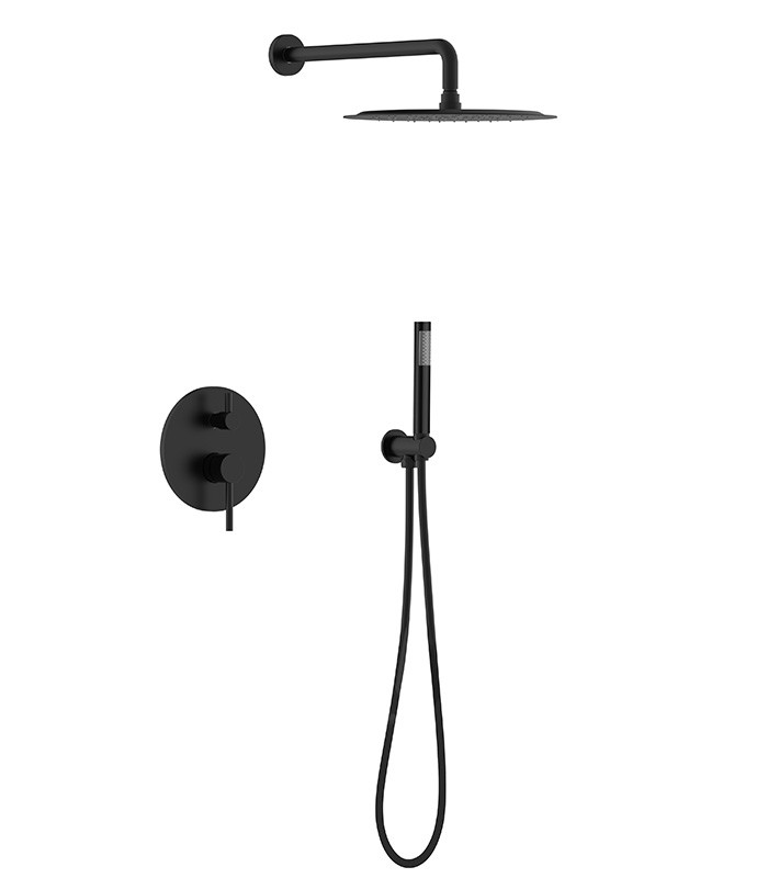 Shower System with Round Rainfall Head and Handheld Shower in Matte Black
