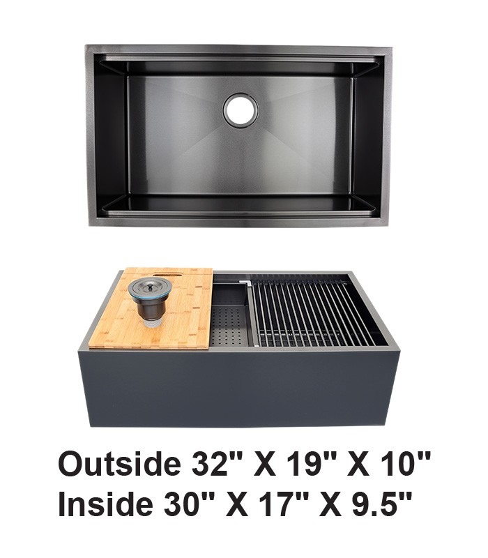 Black Single Bowl Farmhouse Apron Front Stainless Steel Sink