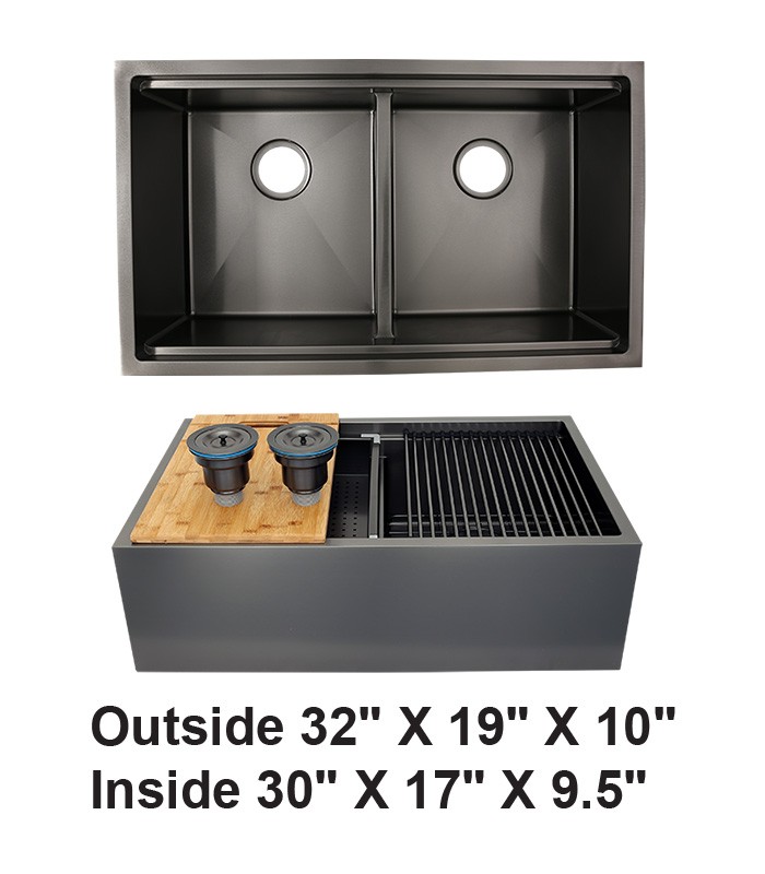 Black Double Bowl Farmhouse Apron Front Stainless Steel Sink