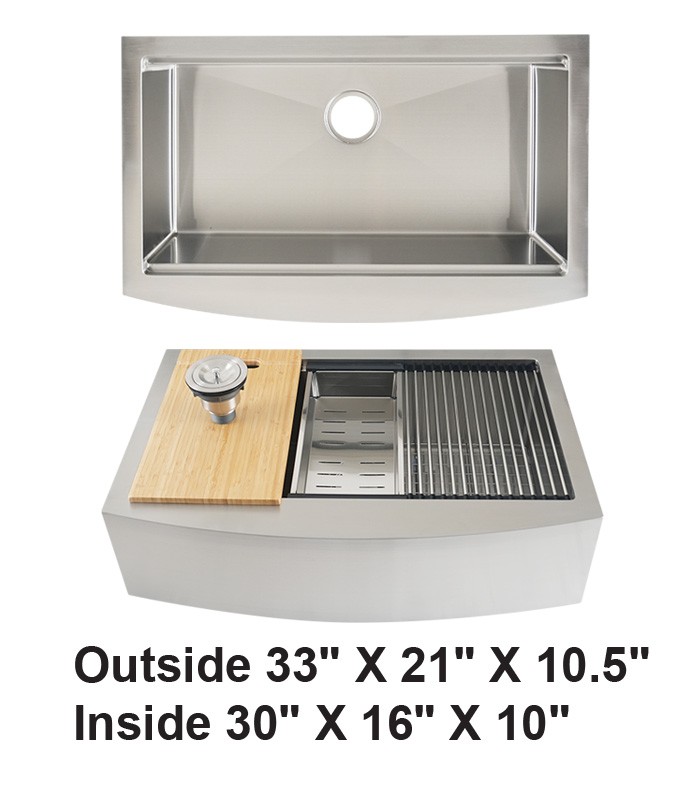 Single Bowl Farmhouse Apron Front Workstation Stainless Steel Kitchen Sink