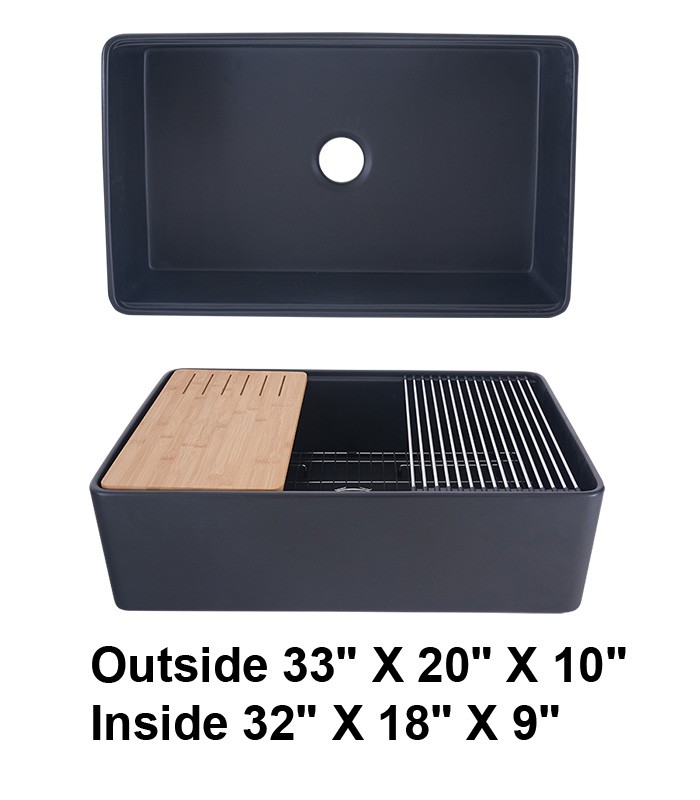 Black Single Bowl Farmhouse Fireclay Sink