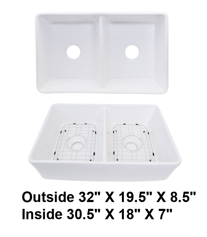 Double Bowl Farmhouse Porcelain Sink White