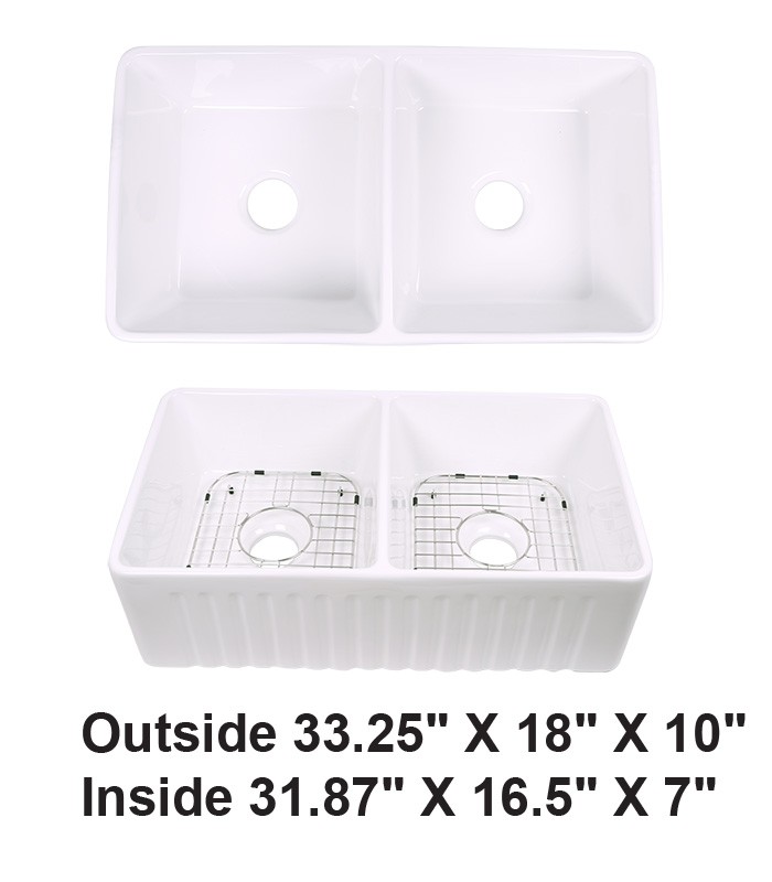 Double Bowl Farmhouse Porcelain Sink White
