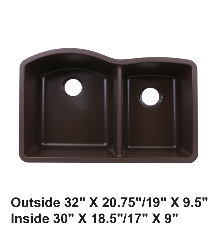 Undermount Double Bowl 60/40 Granite Composite Sink Coffee