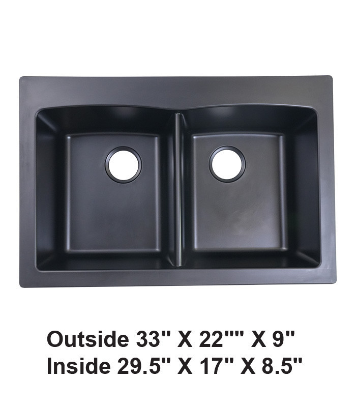 Drop-In or Undermount Double Bowl 50/50 Granite Composite Sink Black