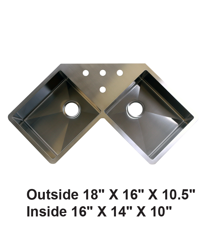 Handmade Undermount Double Bowl Stainless Steel Corner Sink