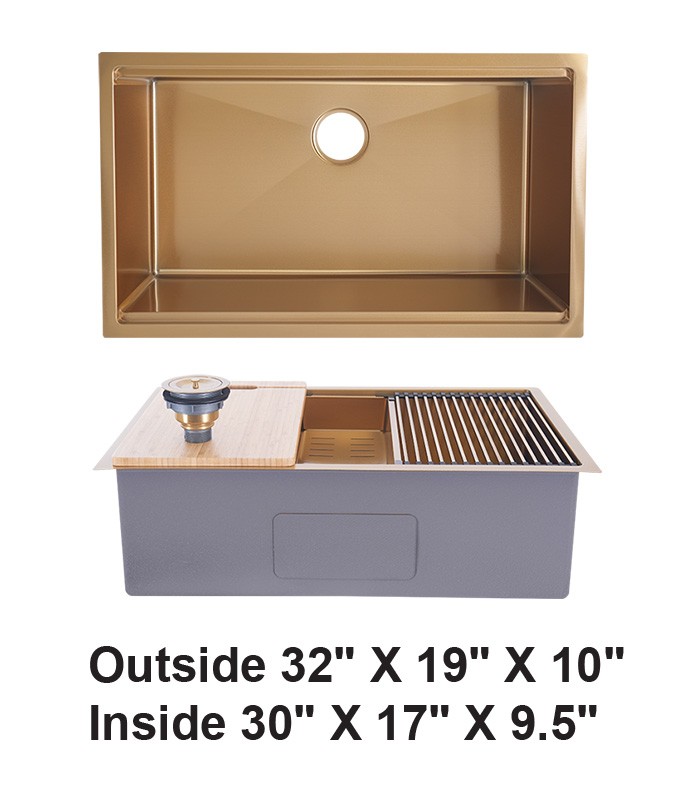 Gold Single Bowl Workstation Kitchen Sink