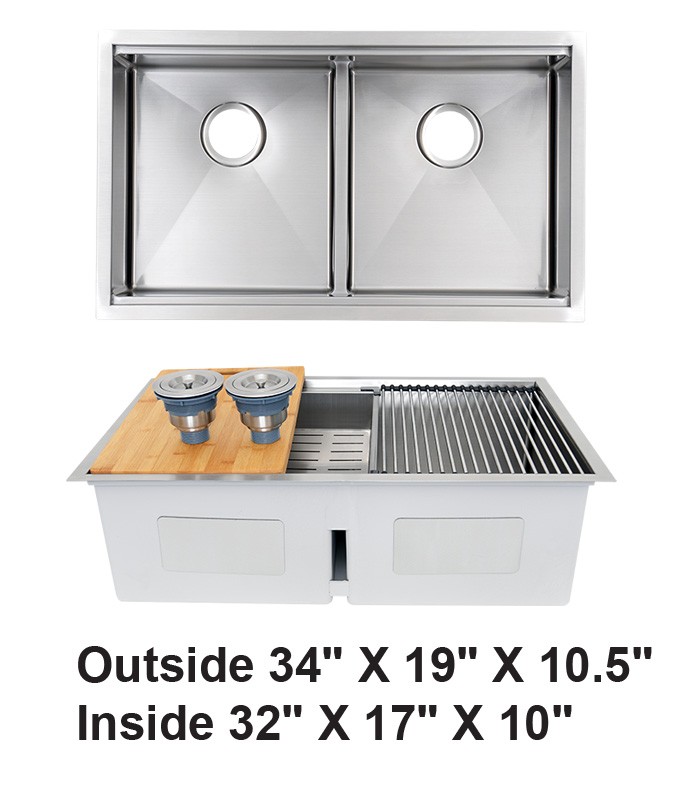 Double Bowl Zero Radius Workstation Kitchen Sink