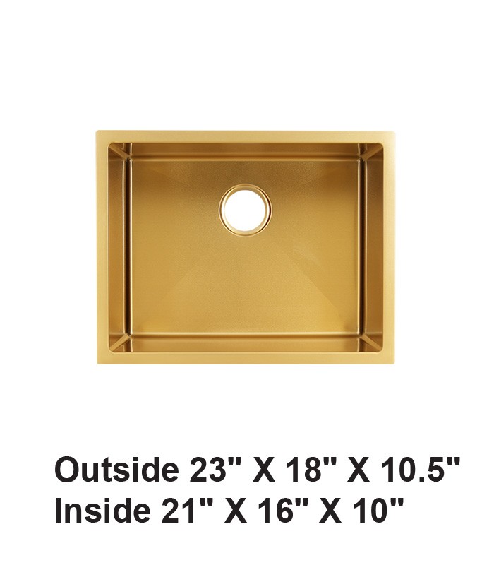 Gold Handmade Undermount Single Bowl Stainless Steel Sink