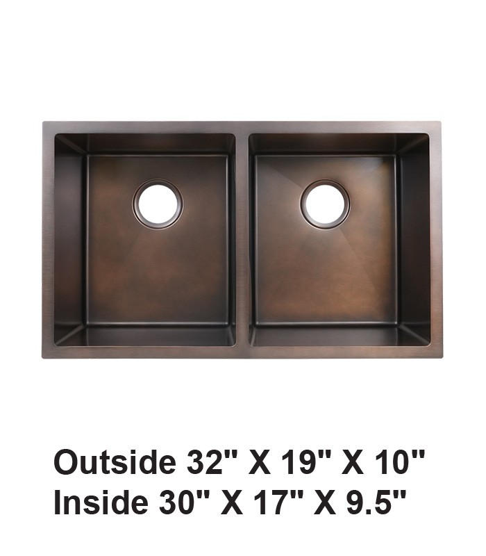 Handmade Undermount Double Bowl 50/50 Stainless Steel Sink Antique Copper