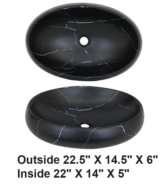 Above Counter Vessel Ceramic Sink Black Marble Design