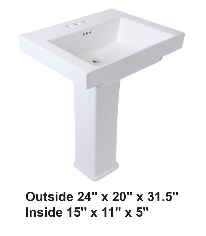 Pedestal Rectangular Ceramic Sink White
