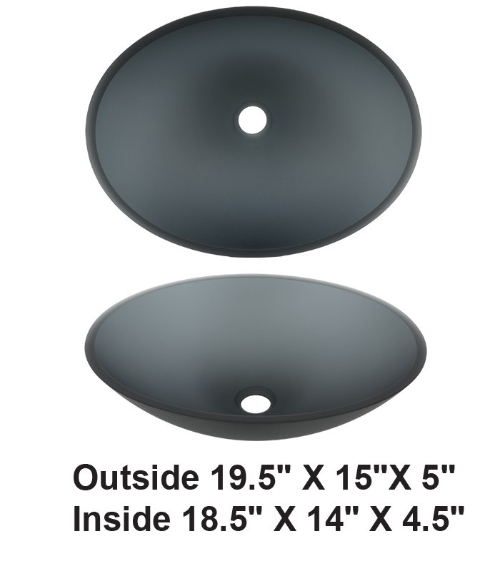 Above Counter Matt Gray Oval Tempered Glass Sink