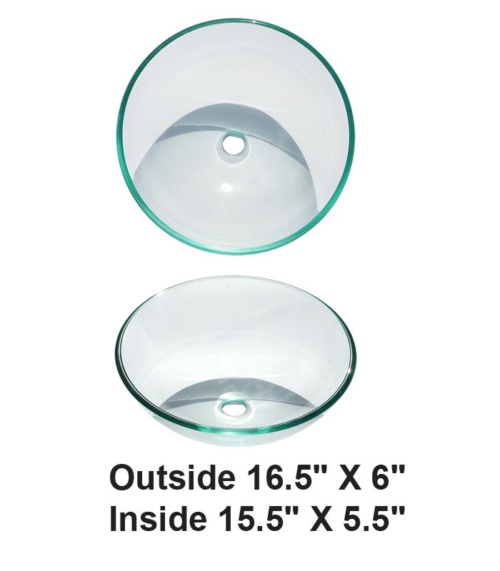 Above Counter Tempered Clear Glass Vessel Sink