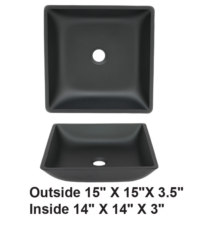 Above Counter Matte Black Tempered Glass Vessel Sink