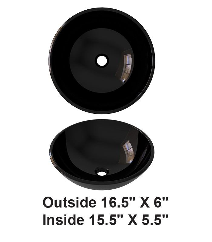 Above Counter Tempered Glossy Black Glass Vessel Sink