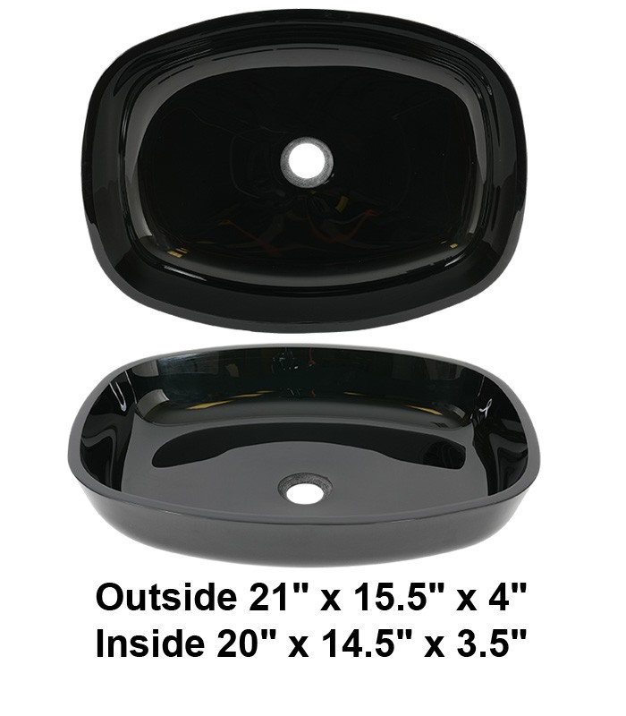 Above Counter Tempered Black Glass Sink
