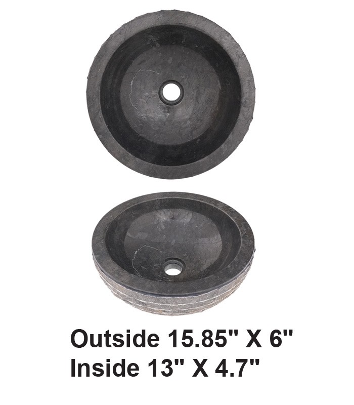 Above Counter Round Black Marble Vessel Bathroom Sink