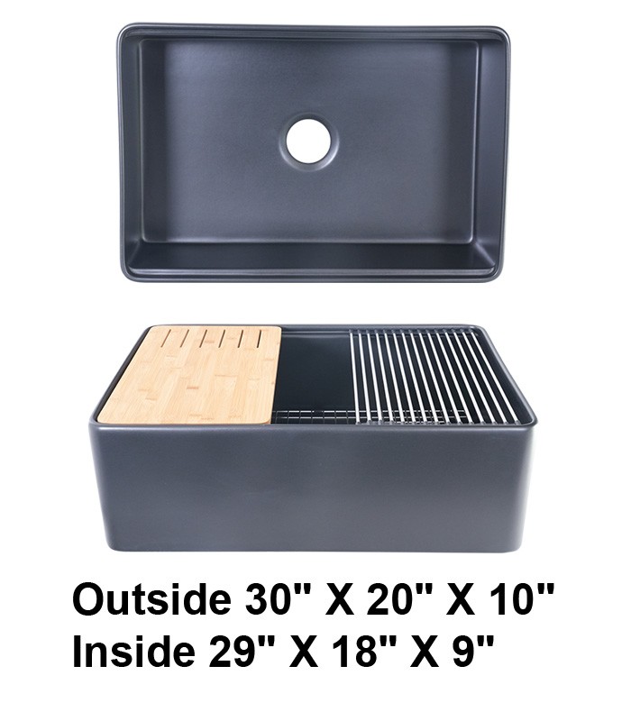 Black Single Bowl Farmhouse Fireclay Sink Matte Black