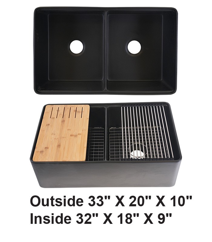 Double Bowl Farmhouse Fireclay Sink Matte Black