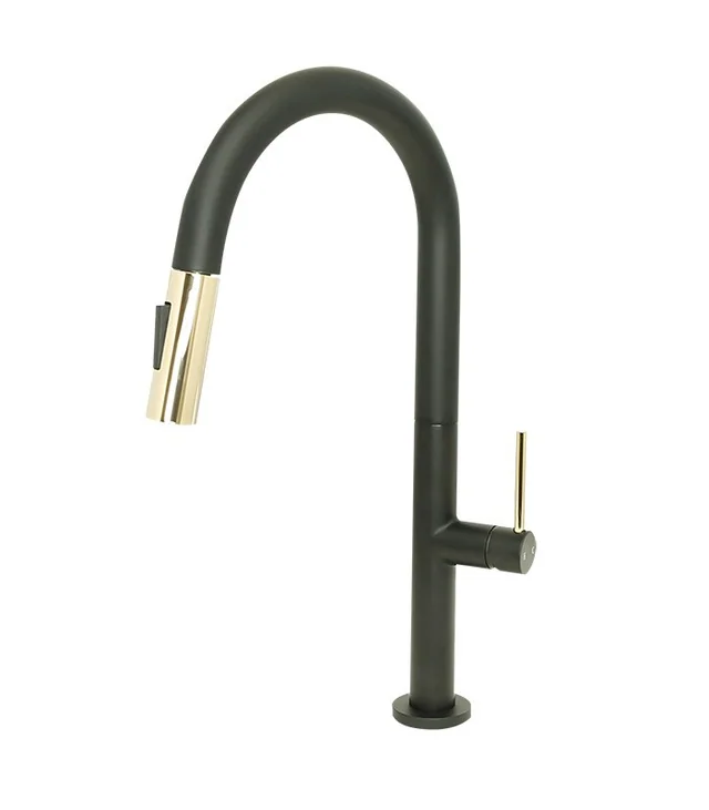 Pull Down Kitchen Faucet in Matte Black and Gold