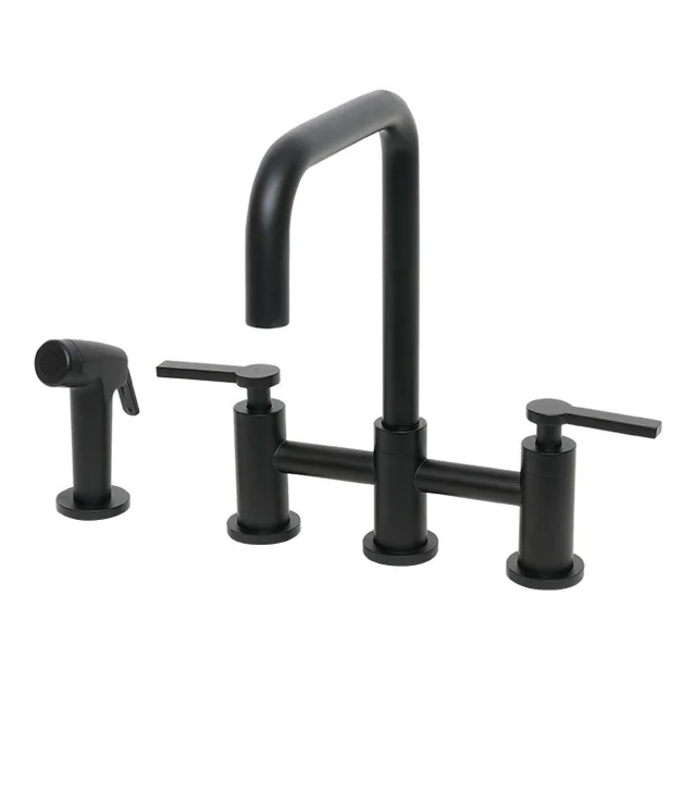 Bridge Kitchen Faucet with Sprayer in Matte Black