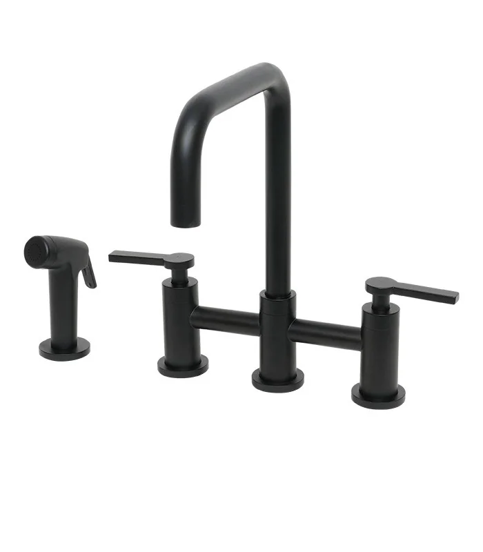 Bridge Kitchen Faucet with Sprayer in Matte Black
