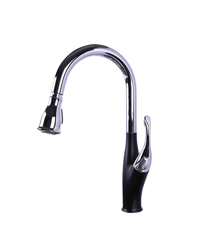 Pull Down Kitchen Faucet in Black and Chrome